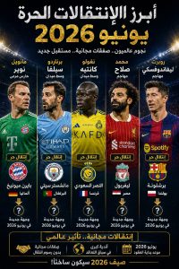 ميركاتو صيف 2026 — أبرز 20 لاعباً حراً يتوقع انتقالهم هذا الصيف